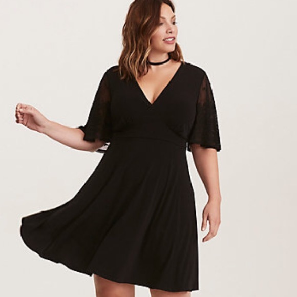 torrid Dresses & Skirts - Black Lace Sleeve Jersey Knit Skater Dress